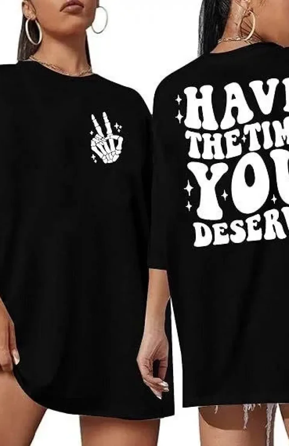 Kadın Bisiklet Yaka Kısa Kol Baskılı T-shirt - Siyah