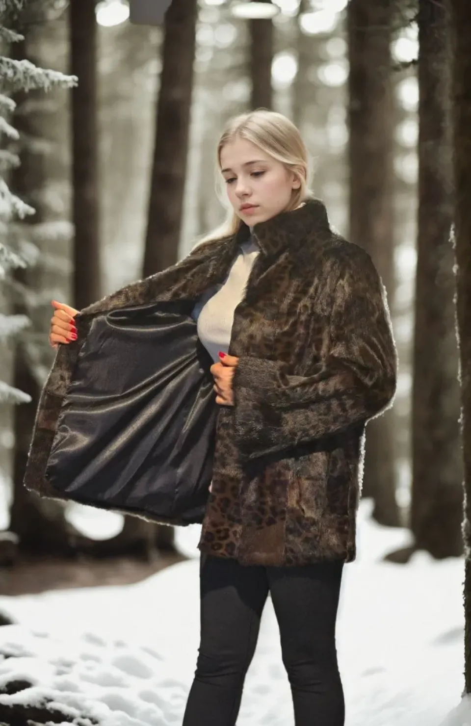 Kadın Uzun Kollu Deri Ceket - Leopar