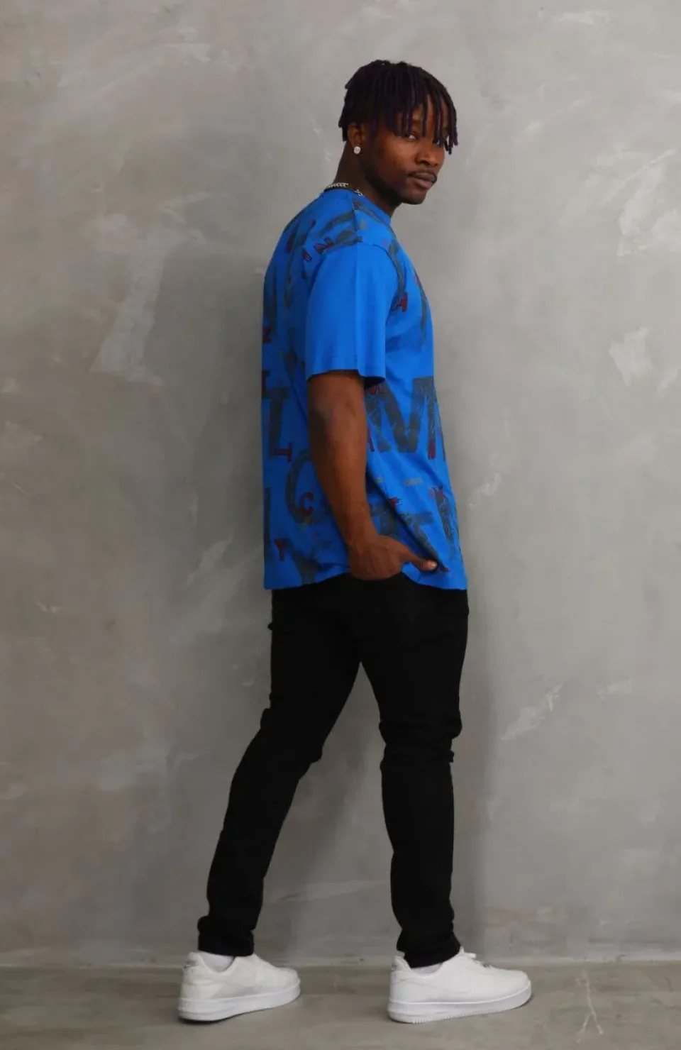 Unisex Baskılı Oversize T-Shirt - Mavi