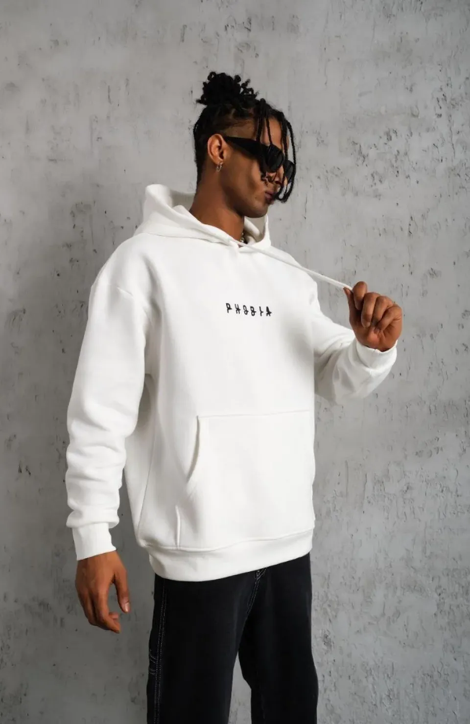 Erkek Astronot Baskılı Kapüşonlu Sweat - Beyaz