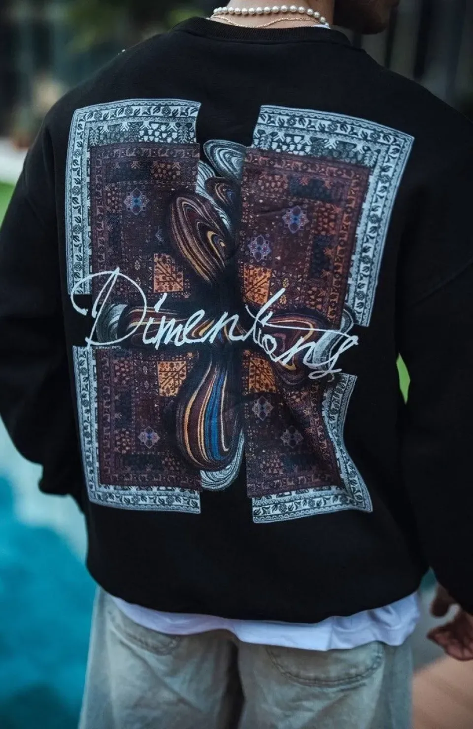 Uzun Kol Bisiklet Yaka Ön ve Arka Baskılı SweatShirt - Siyah