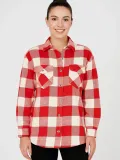 Kadın Oduncu Gömlek – Uzun Kollu, Şardonlu Kumaş, Kırmızı Beyaz Kareli Desen, Regular Fit, Çift Cepli, Manşetli Günlük Şık Stil - Bordo