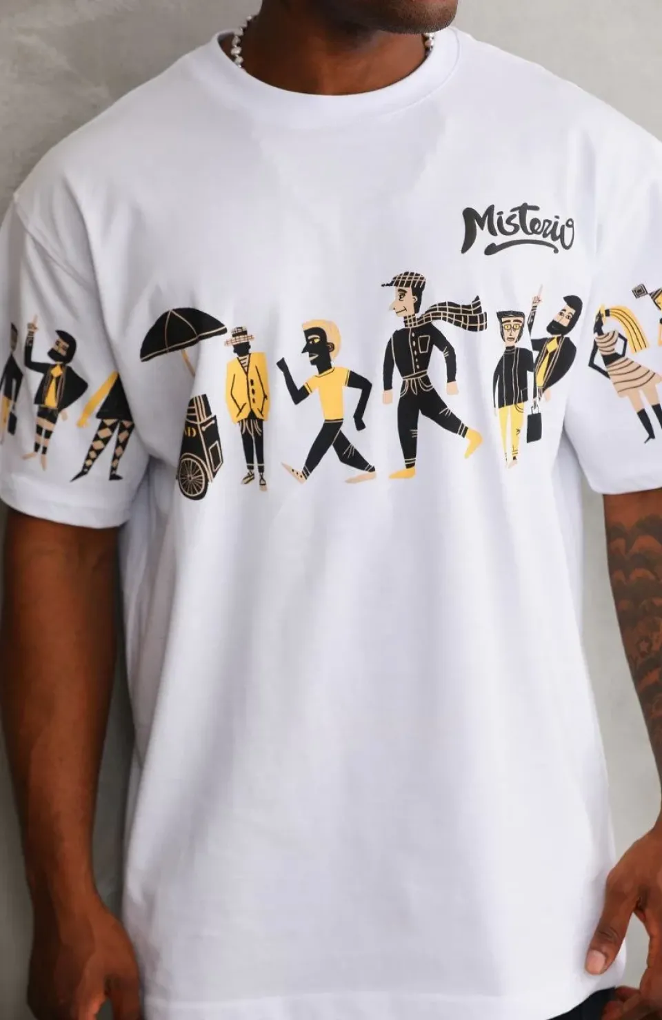 Unisex Bisiklet Yaka Baskılı Oversize T-Shirt - Beyaz