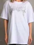 Unisex Taş Desenli Oversize T-Shirt - Beyaz
