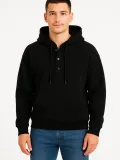 Erkek Ovarsize Kapüşonlu Swetshirt Kanguru Çepli Cıtcıtlı 3 iplik Şardonlu Hoodie - Siyah