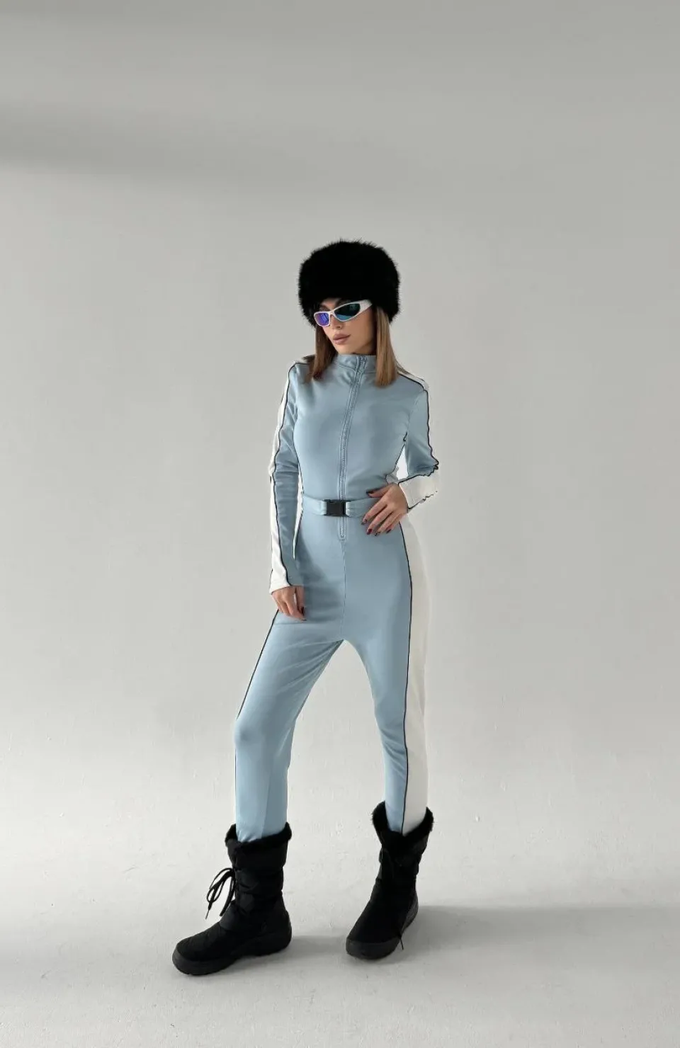 Kemer Detaylı Fermuarlı Tulum - Bebe Mavisi