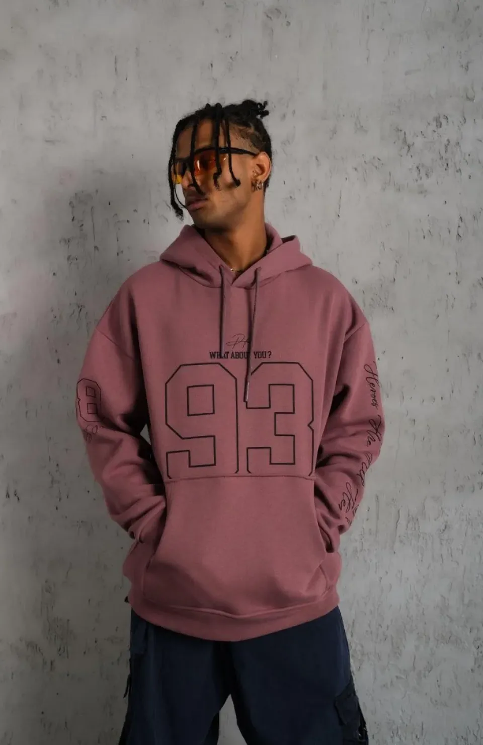 Erkek 93 Dijital Parça Baskılı Kapşonlu Sweat - Gül Kurusu Somersan Giyim | Kadın, Erkek ve Çocuk Moda