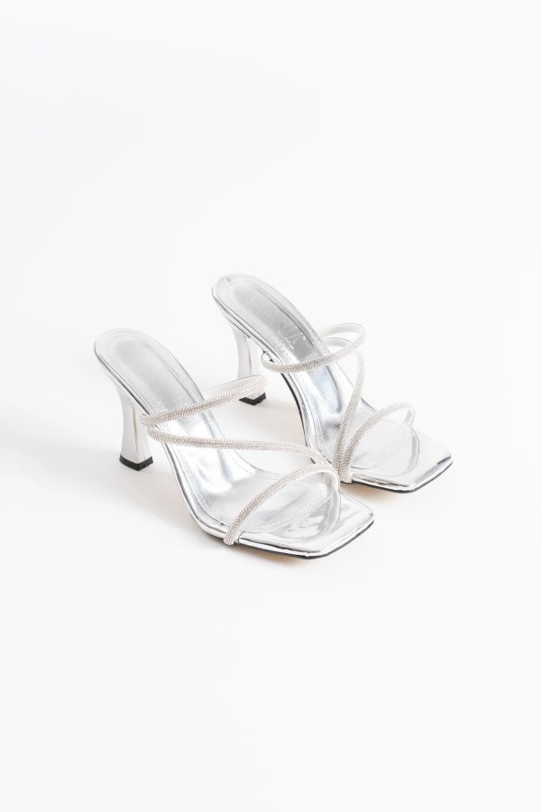 Gümüş Kadın Taşlı Topuklu Terlik TR20MY04F