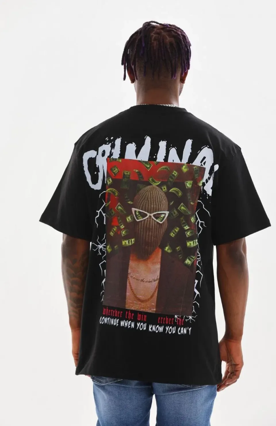 Unisex Baskılı Oversize T-Shirt - Siyah