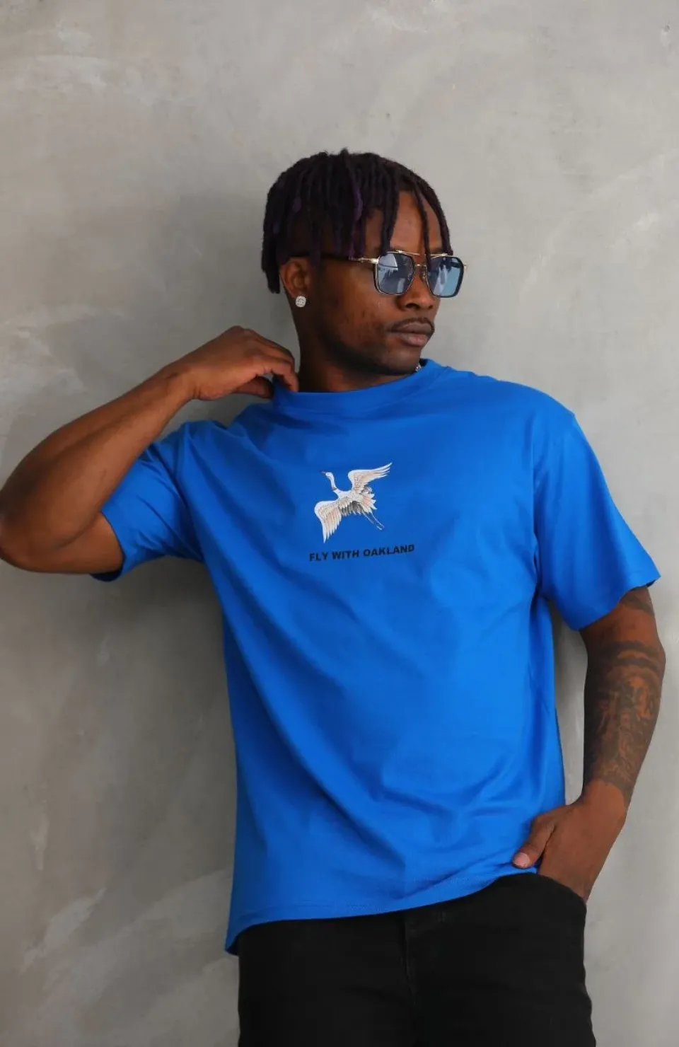 Unisex Baskılı Oversize T-Shirt - Mavi