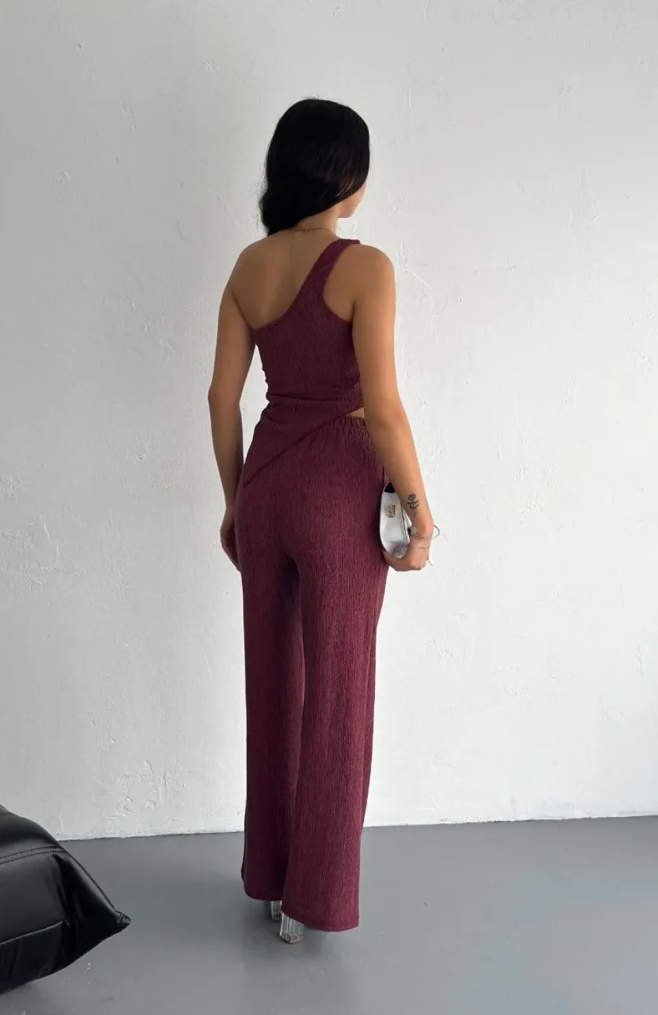 Asimetrik Crop Pantalon ikili Takım - Gül Kurusu