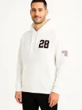 Erkek Kapşonlu Sweatshirt – Üç İplik Şardonlu Kumaş, Oversize Fit, Ön & Arka Baskılı, Kanguru Cepli, Kışlık Rahat Hoodie - Beyaz