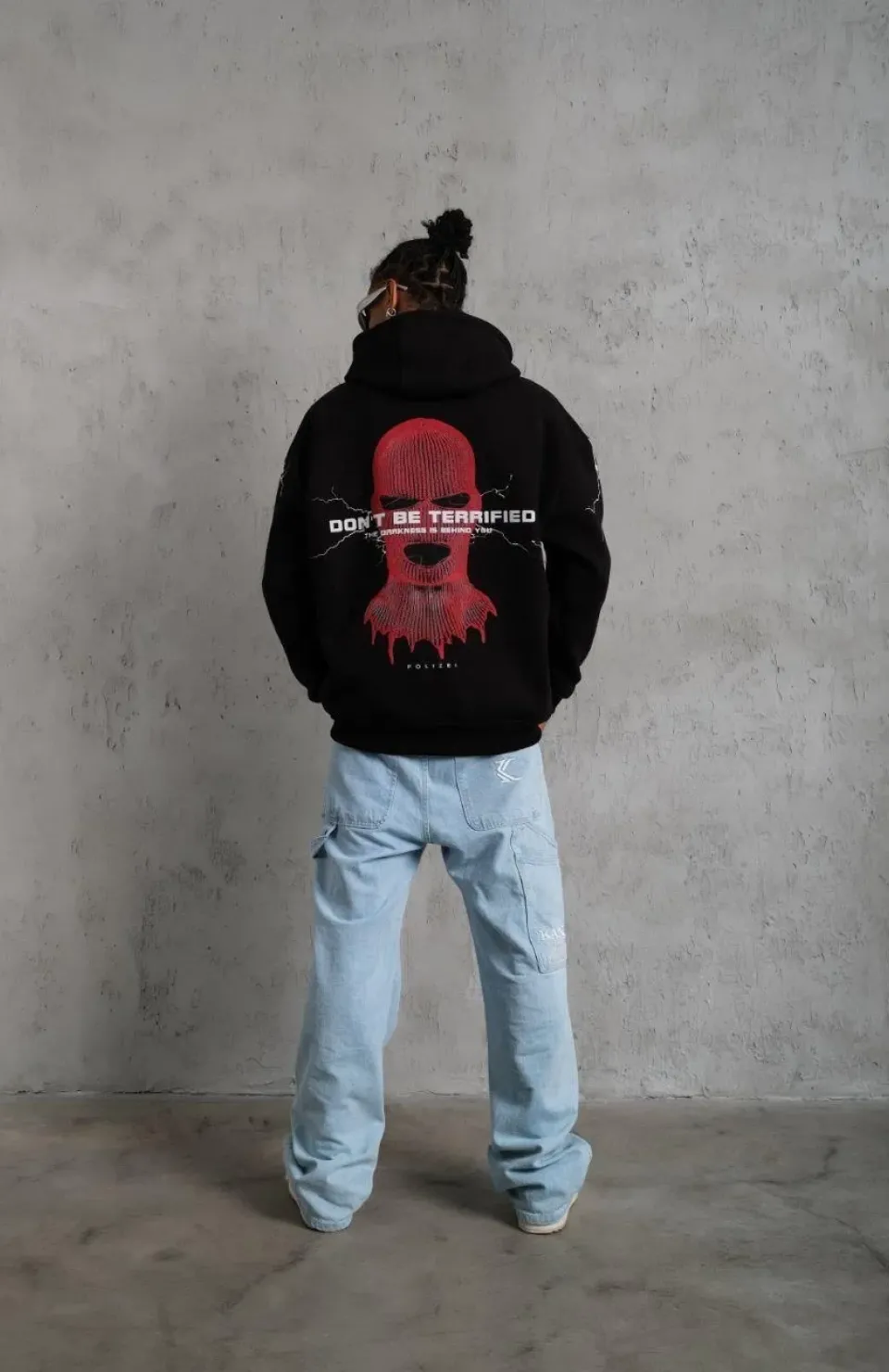 Erkek Maske Baskılı Kapüşonlu Sweat - Siyah