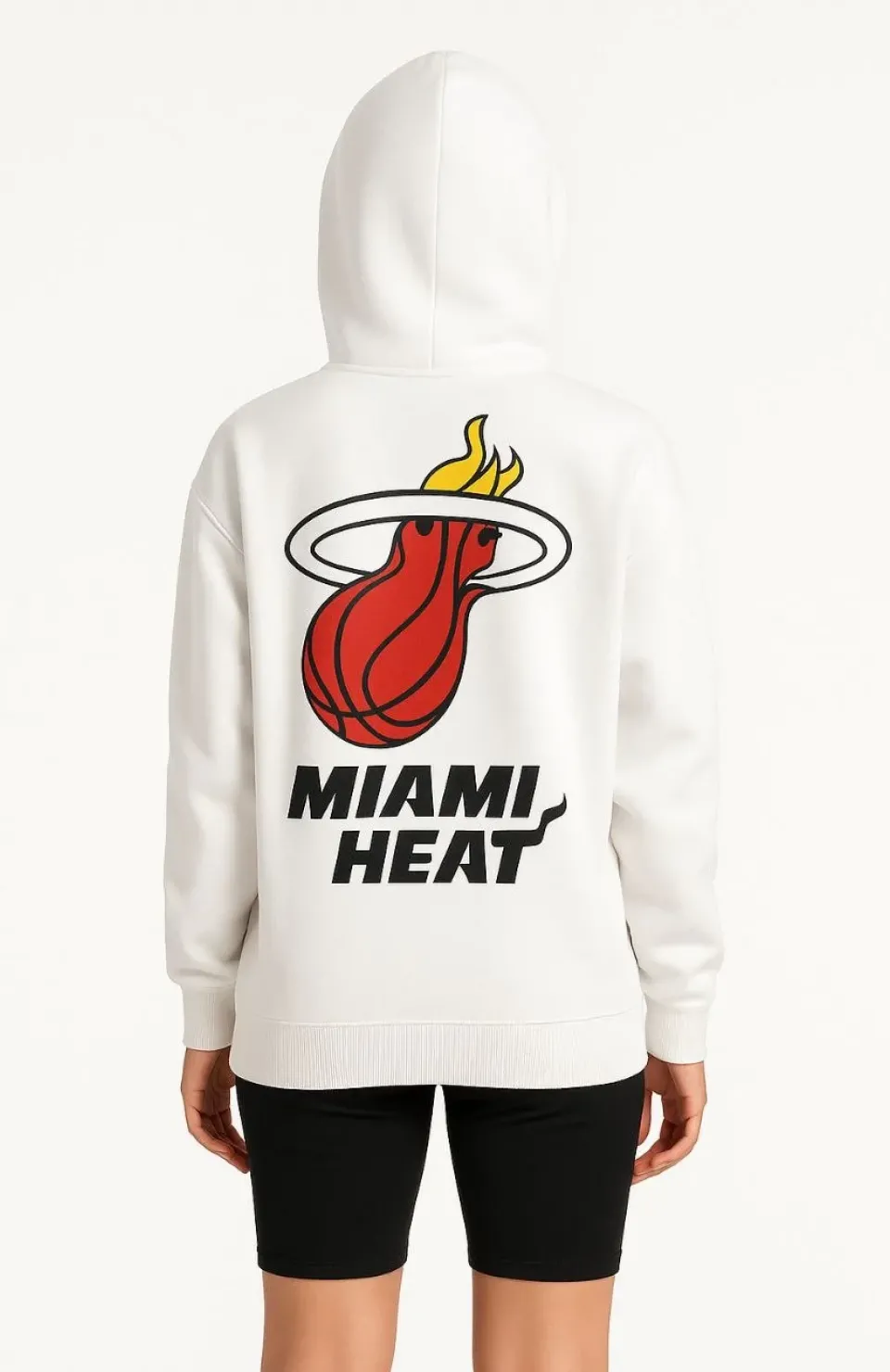 Kadın Üç İplik Kapüşonlu Ön ve Arka Baskılı SweatShirt hoodie - Beyaz