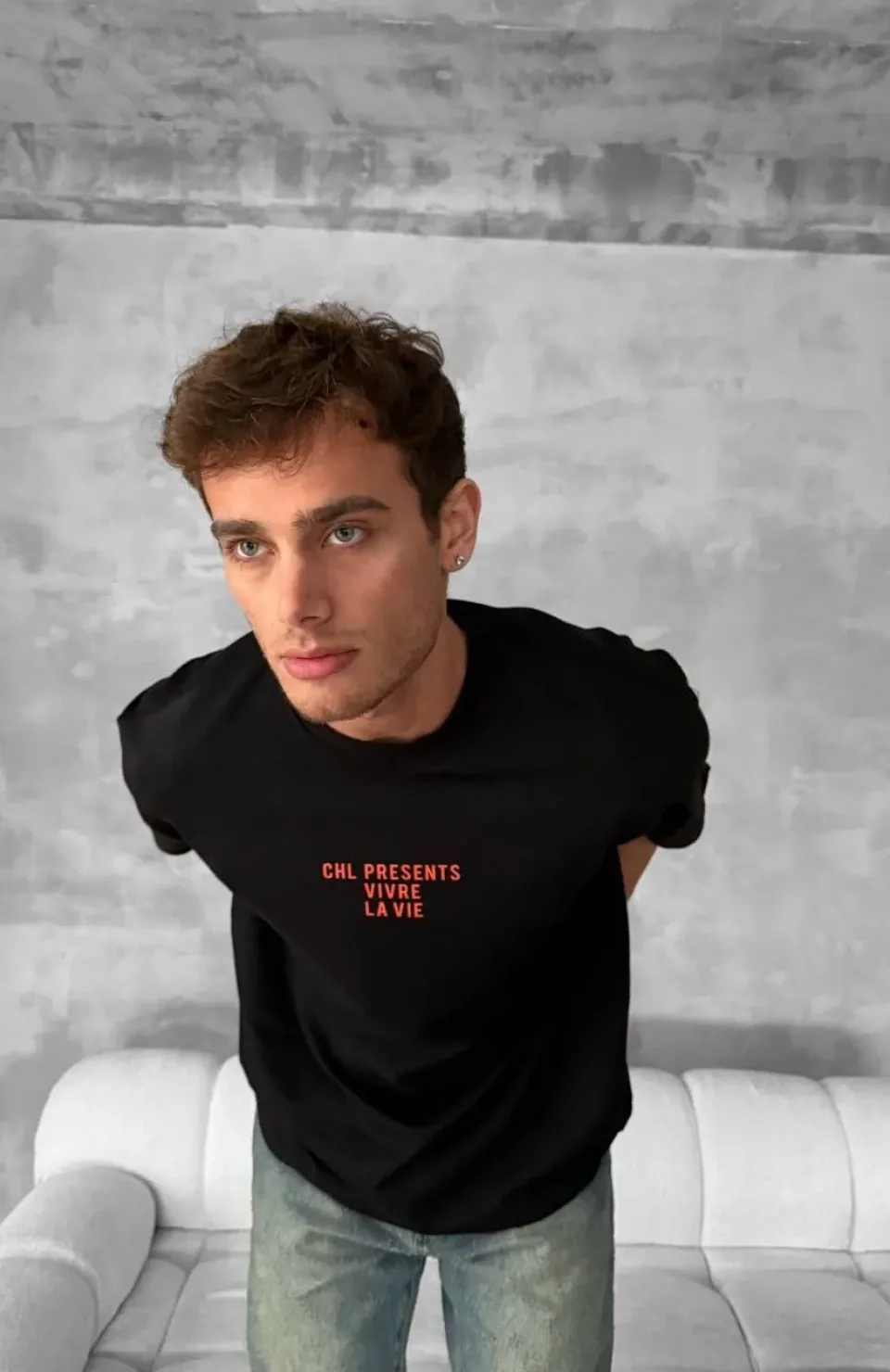 Ön ve Arka Baskılı Oversize Bisiklet Yaka T-shirt- Siyah