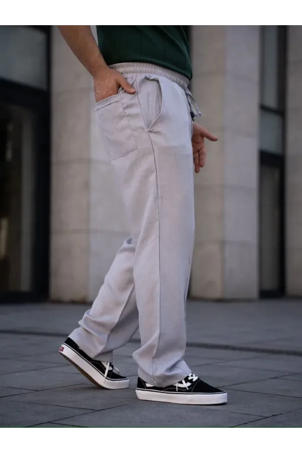 Erkek Keten Cepli Çıma Dikişli jogger Buggy Pantalon Rahat kalıp - Gri