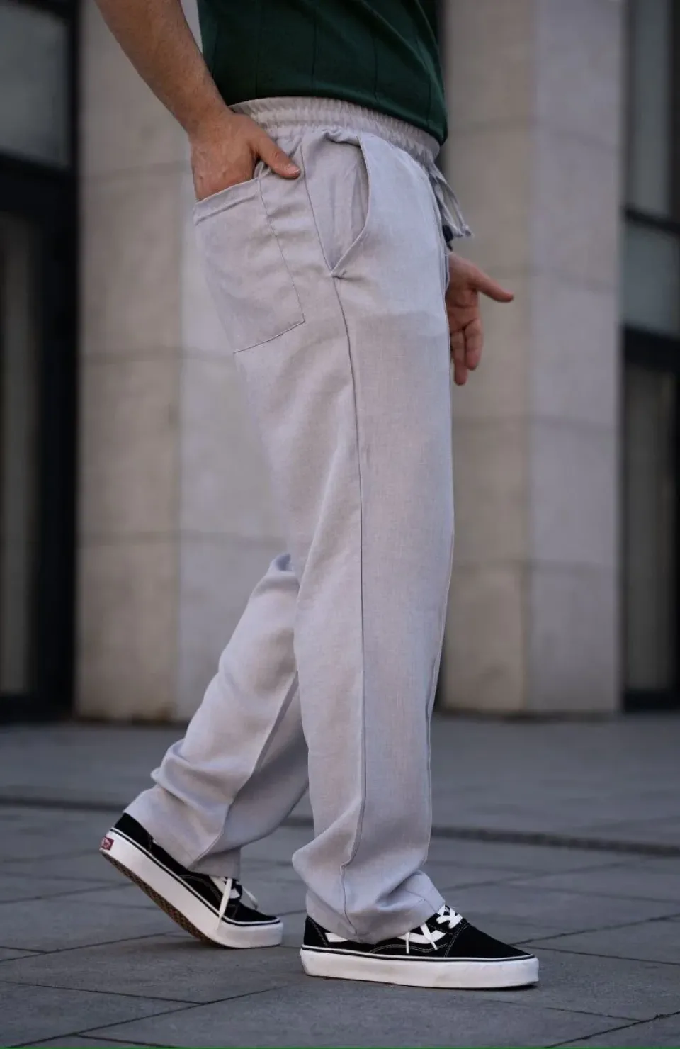 Erkek Keten Cepli Çıma Dikişli jogger Buggy Pantalon Rahat kalıp - Gri