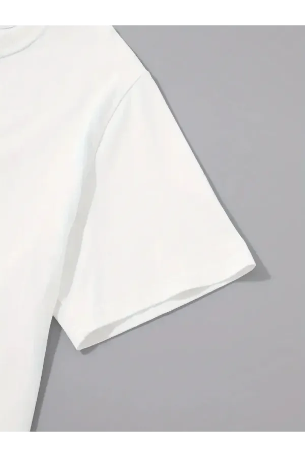 20/1 Penye Compack Sarj %1 Baskılı Oversize Bisiklet Yaka Kısa Kol Yazlık T-shirt - Beyaz