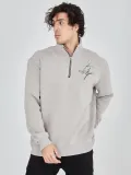 Erkek Yarım Fermuarlı Baskılı Sweat - Boyalı Gri
