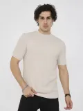 Unisex Bisiklet Yaka Slim fit T-Shirt- Bej