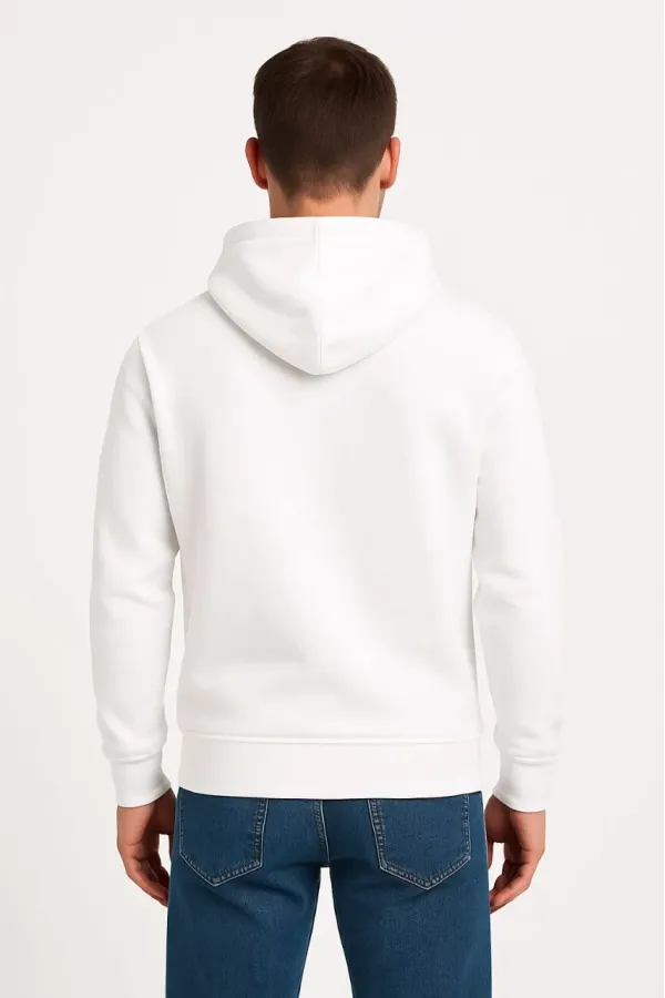 Erkek Üç İplik Kapüşonlu Kanguru Cepli SweatShirt hoodie - Beyaz