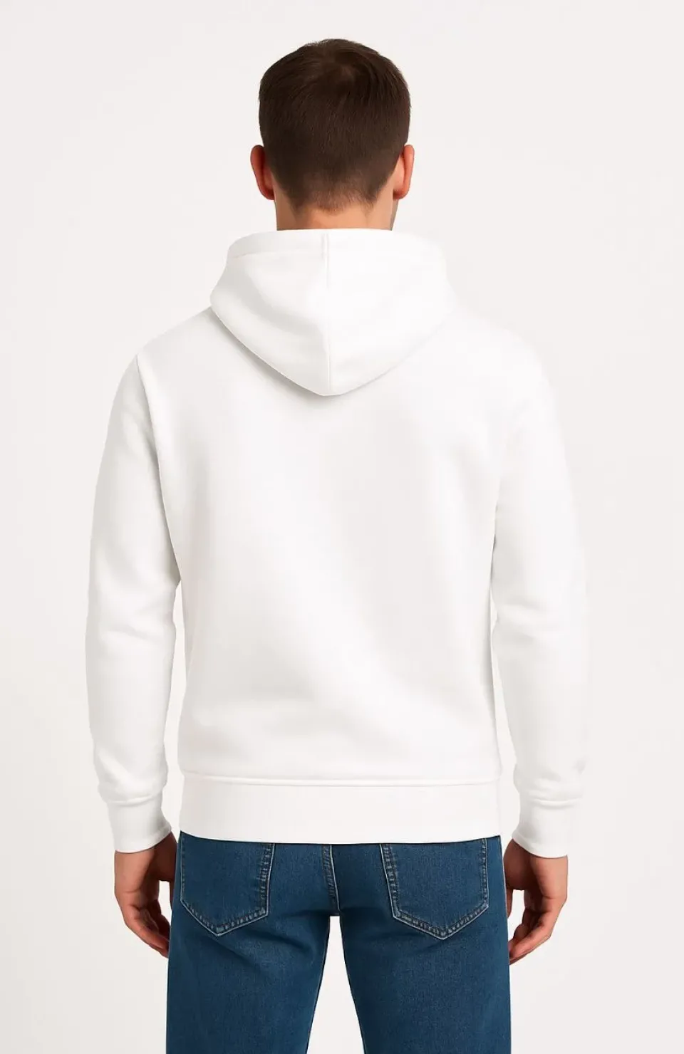 Erkek Üç İplik Kapüşonlu Kanguru Cepli SweatShirt hoodie - Beyaz