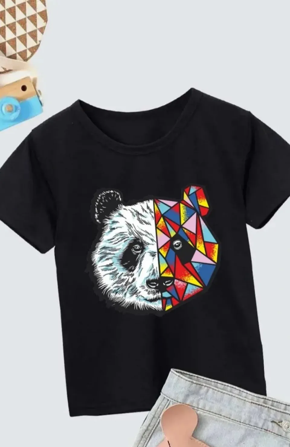 Unisex Çocuk Baskılı T-Shirt - Siyah