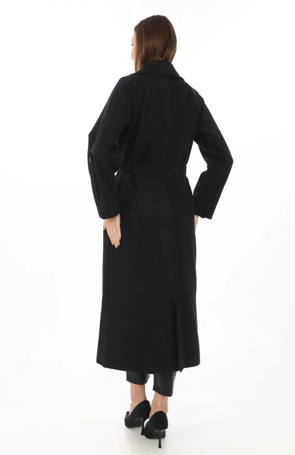 Kadın Kolu Apoletli Astarlı Kaşmir Kaşe Kaban - Siyah Somersan Giyim | Kadın, Erkek ve Çocuk Moda