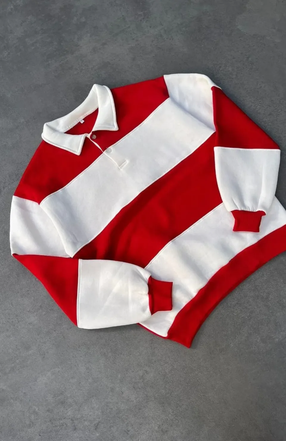 Unisex Üç İplik Parçalı Yakalı SweatShirt - Kırmızı Somersan Giyim | Kadın, Erkek ve Çocuk Moda