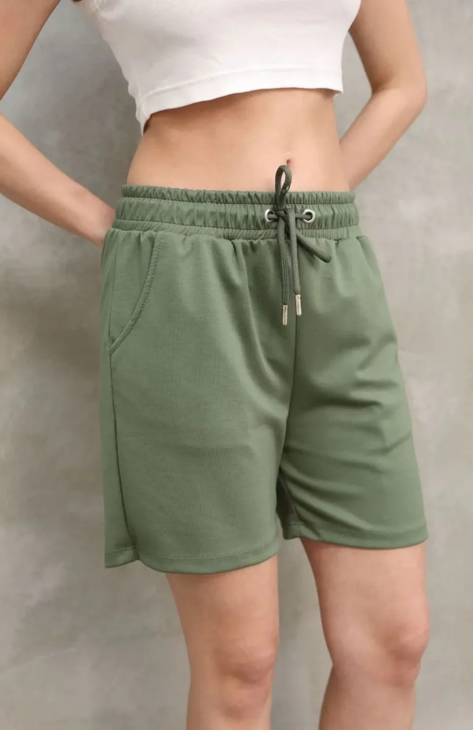Osy Modal Yumuşak dokulu Kumaş Kadın Kısa Şort - Haki