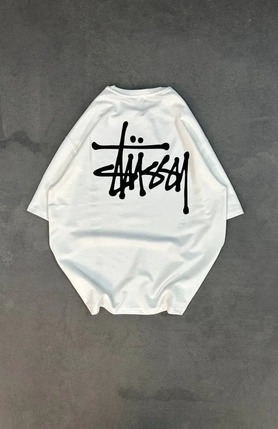 Unisex Bisiklet Yaka Baskılı Oversize T-Shirt - Beyaz