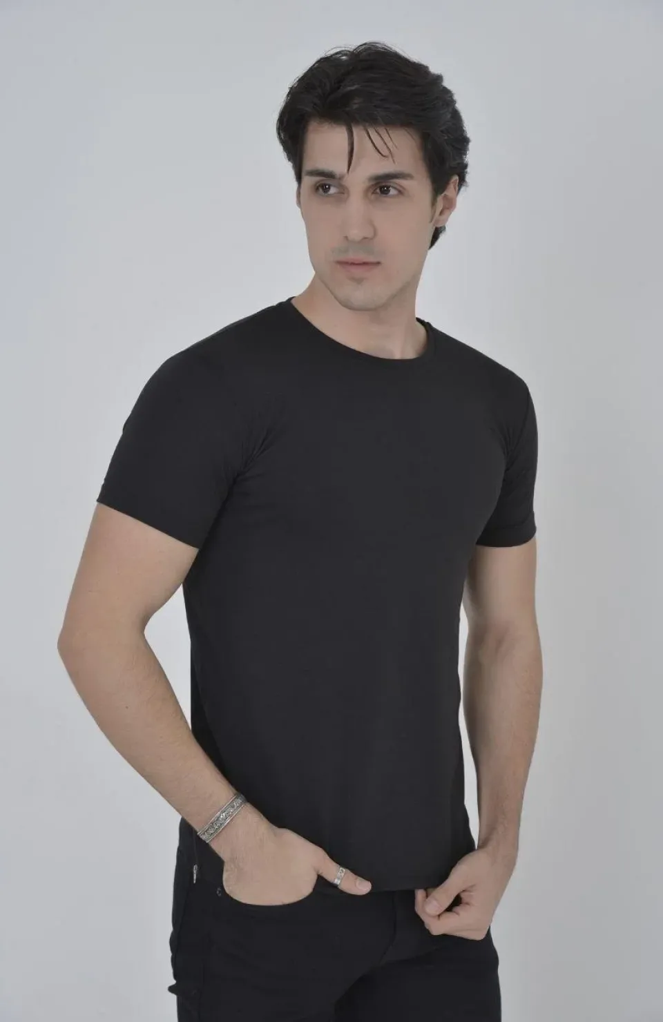 Erkek Yandan Fermuarli Slim fit T-shirt - Siyah