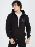 Erkek Kapüşonlu Baskılı Fermuarlı Hırka - Siyah