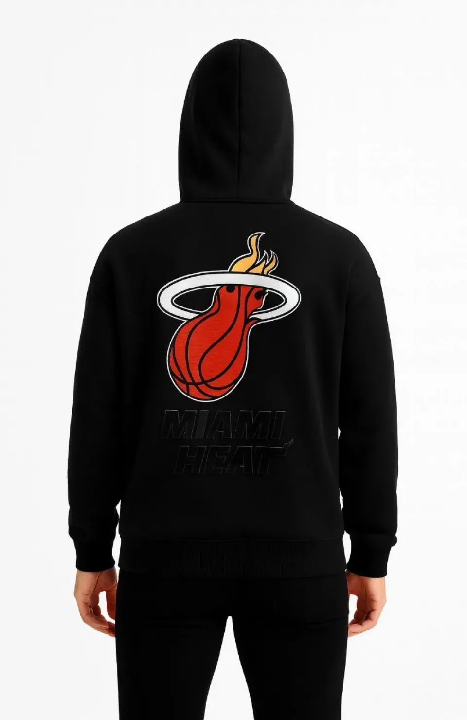 Erkek Kapşonlu Sweatshirt – Üç İplik Şardonlu Kumaş, Oversize Fit, Ön & Arka Baskılı, Kanguru Cepli, Kışlık Rahat Hoodie - Siyah