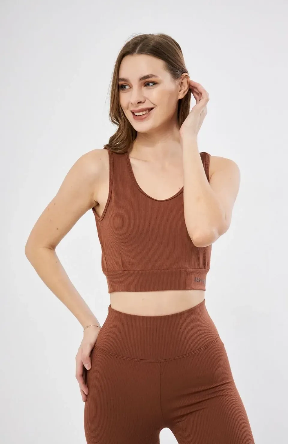 Kadın Fitilli Baskılı Crop - Kahve