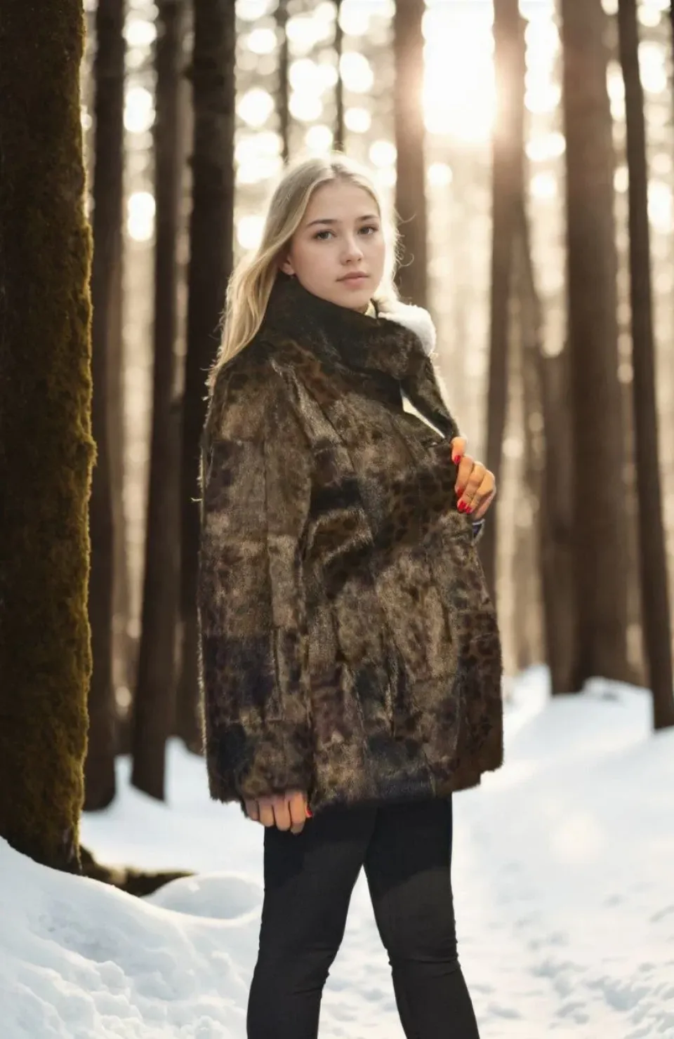 Kadın Uzun Kollu Deri Ceket - Leopar