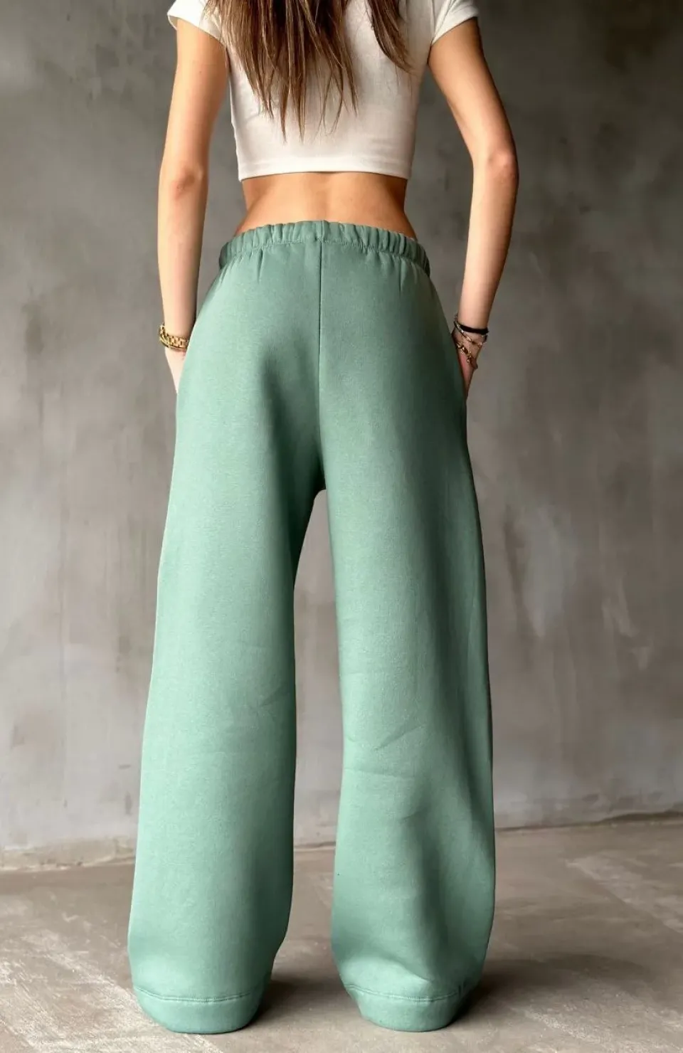 Palazzo Bol Paça Eşofman Pantolon - Yeşil