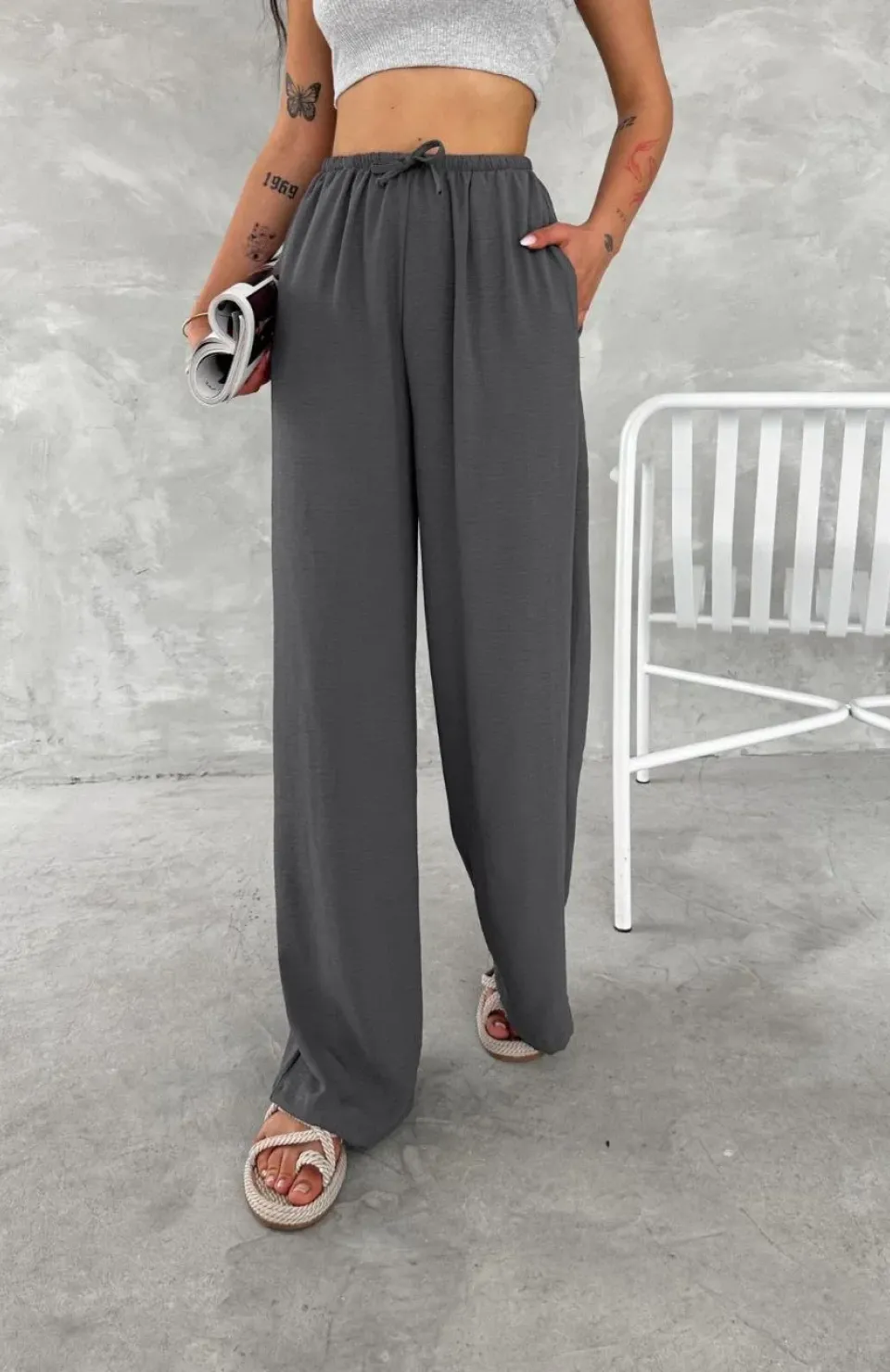 Ayrobin Oversize Kadın Pantalon - Füme