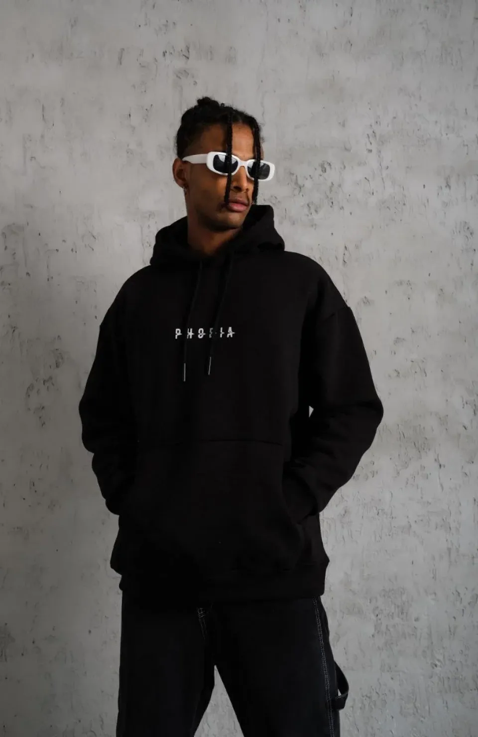 Erkek Astronot Baskılı Kapüşonlu Sweat - Siyah