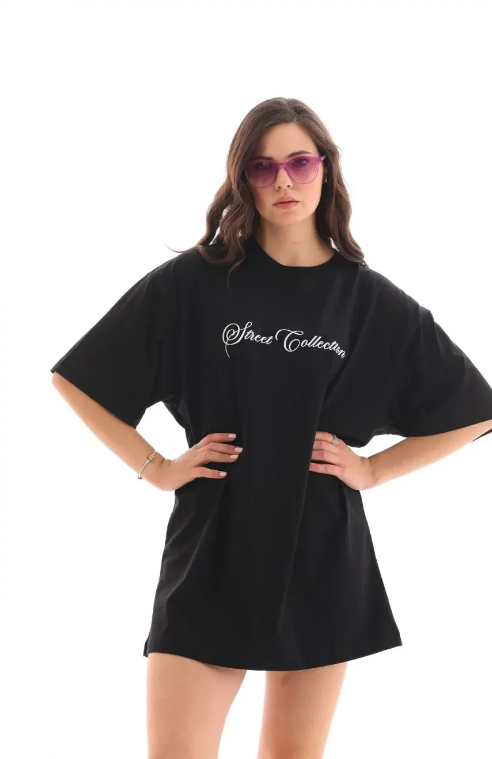 Unisex Bisiklet Yaka Baskılı Oversize T-Shirt - Siyah Somersan Giyim | Kadın, Erkek ve Çocuk Moda