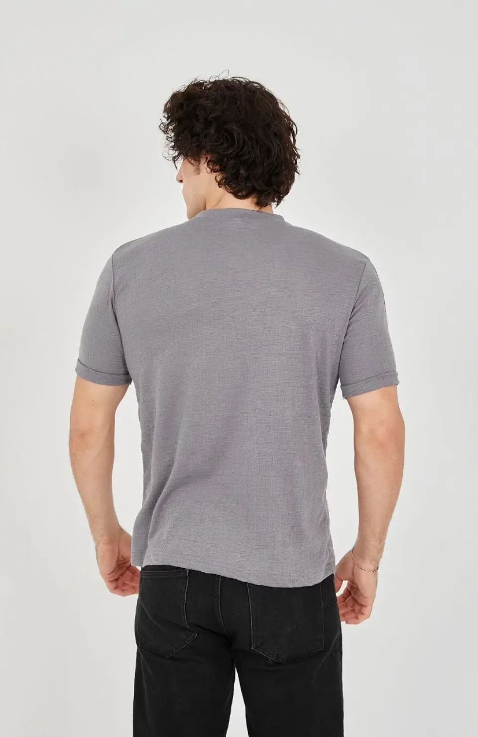 Unisex Jakar Kumaş Slim Fit T-Shirt - Boyalı Gri