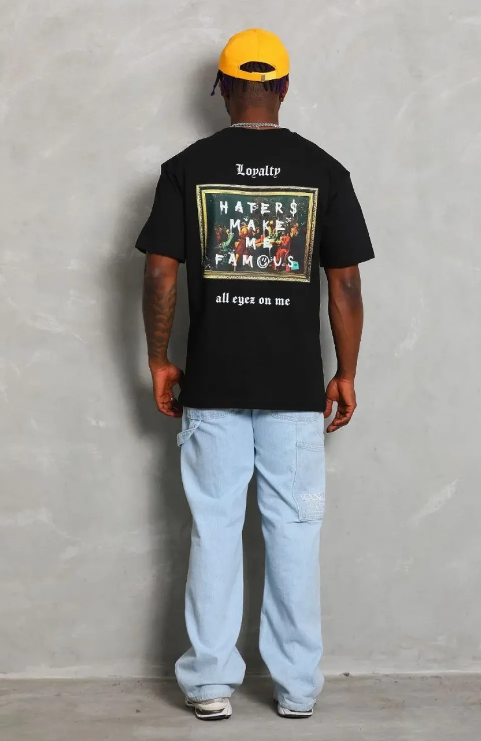 Unisex Oversize Baskılı Bisiklet Yaka T-Shirt - Siyah