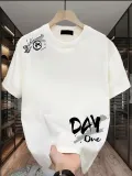 Day One Baskılı Oversize Bisiklet Yaka T-shirt - Beyaz