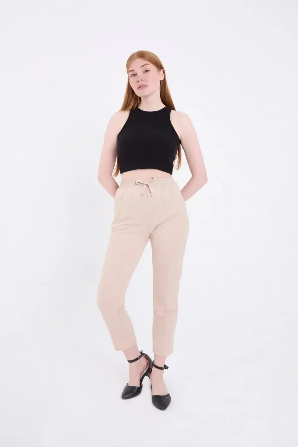 Kadın Tam Kalıp Basic Eşofman Pantolon - Bej