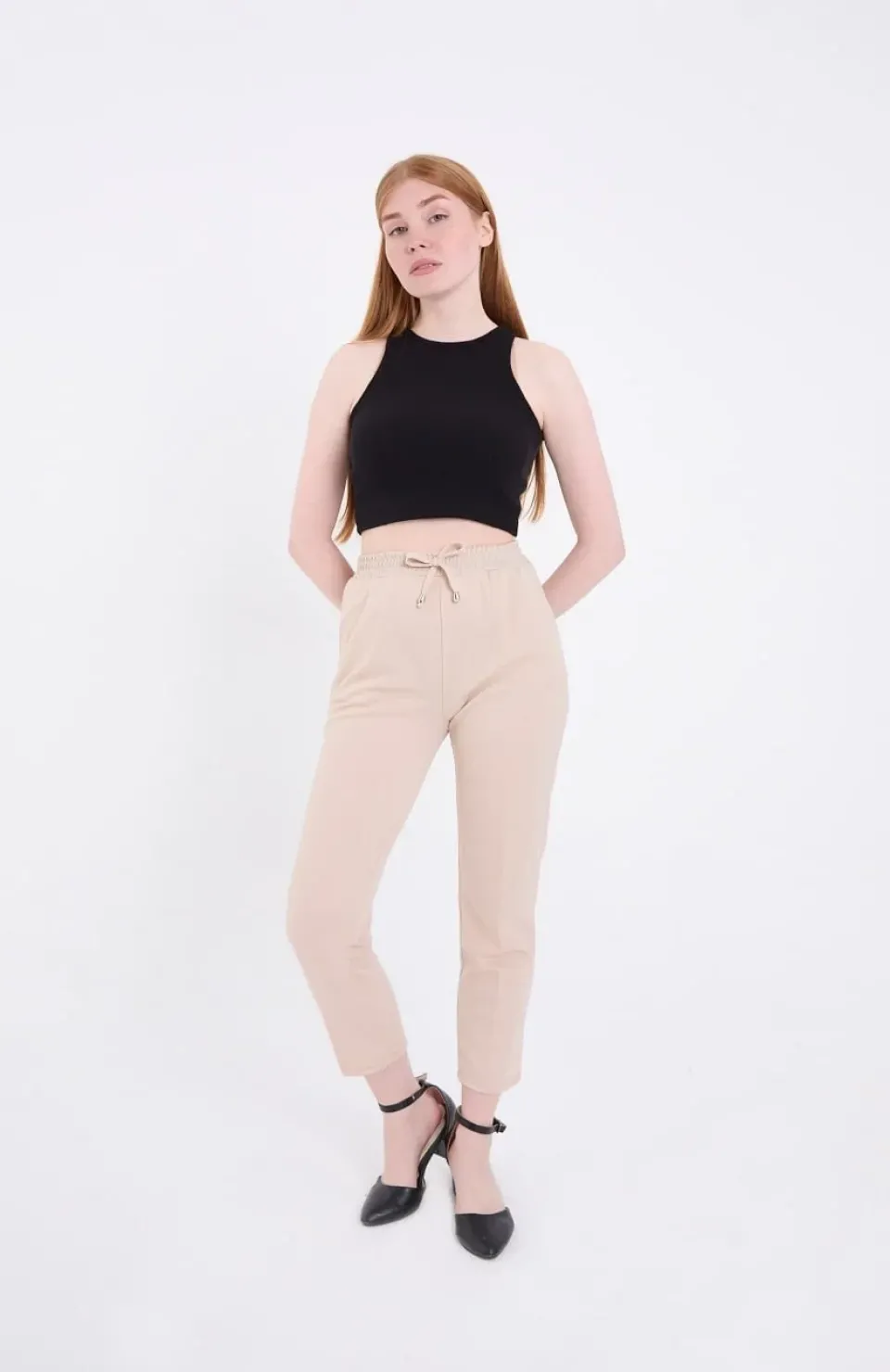 Kadın Tam Kalıp Basic Eşofman Pantolon - Bej