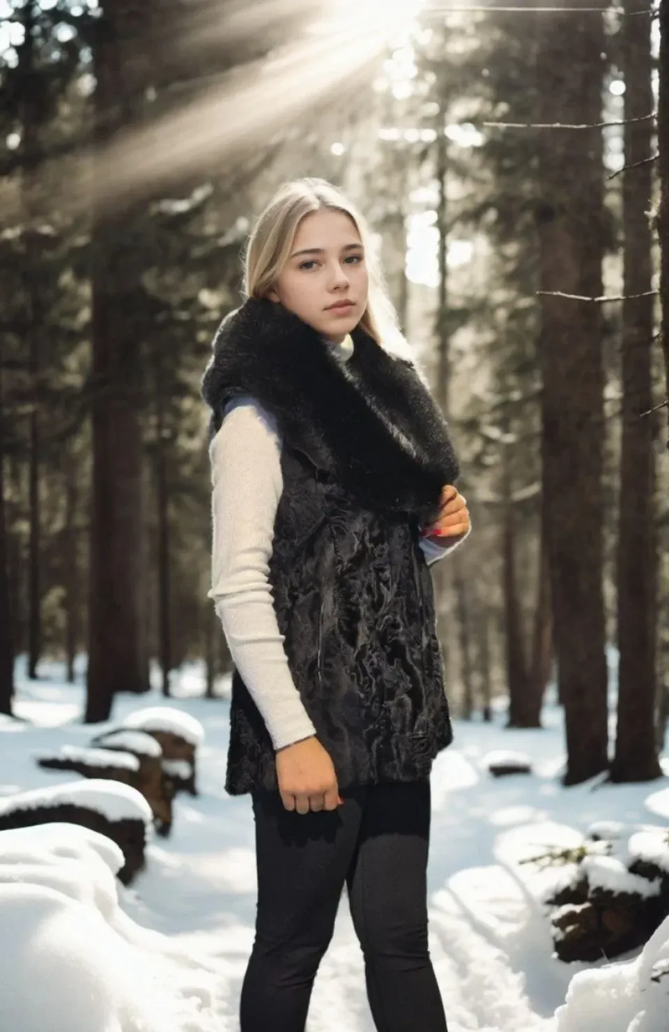 Kadın Kolsuz Hakiki Kürk - Siyah