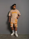 Erkek Alev Baskılı İkili Şortlu Takım - Bej