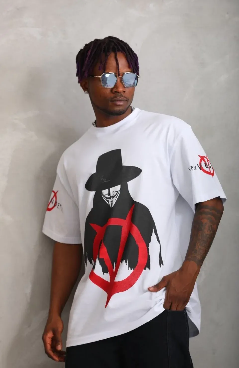 Unisex Oversize Baskılı Bisiklet Yaka T-Shirt - Beyaz