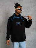 Erkek Yıldırım Baskılı Kapşonlu Sweat - Siyah