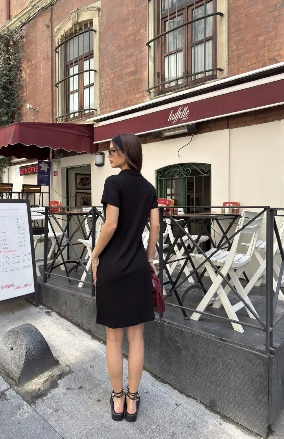 Osy Modal Yumuşak Dokulu Kumaş Yakalı Kısa Kollu Elbise - Siyah